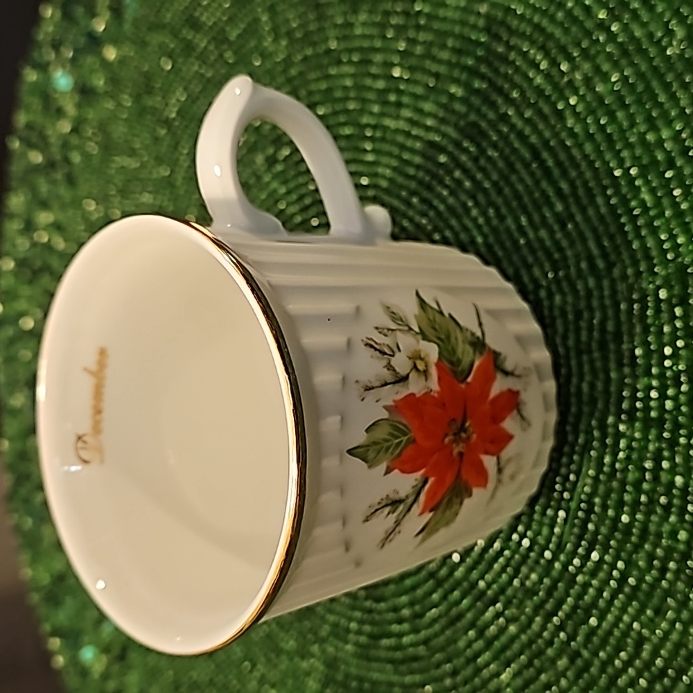 Vintage Czechoslovakia December Flower of the Month Poinsettia Porcelain Mug